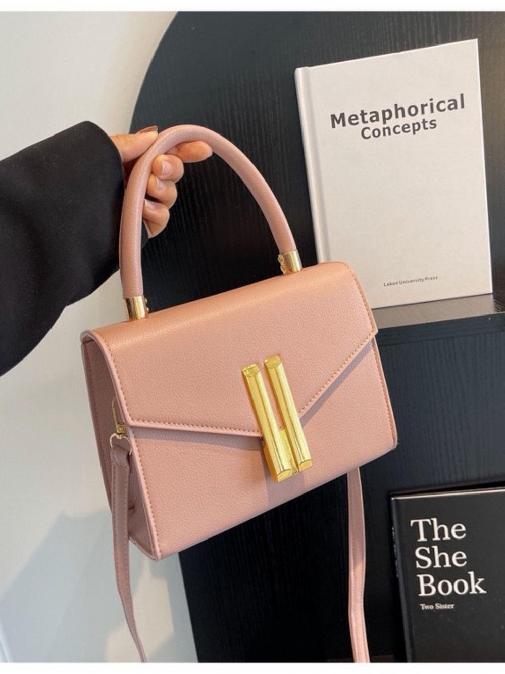 Elegant Pink Top-Handle Crossbody Bag with Gold Hardware